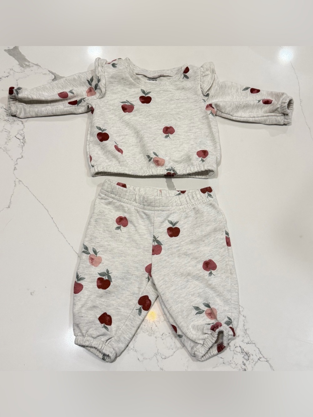 0-3 Months Carter's Cream Sweatpant Set with Pink and Red Apple Print